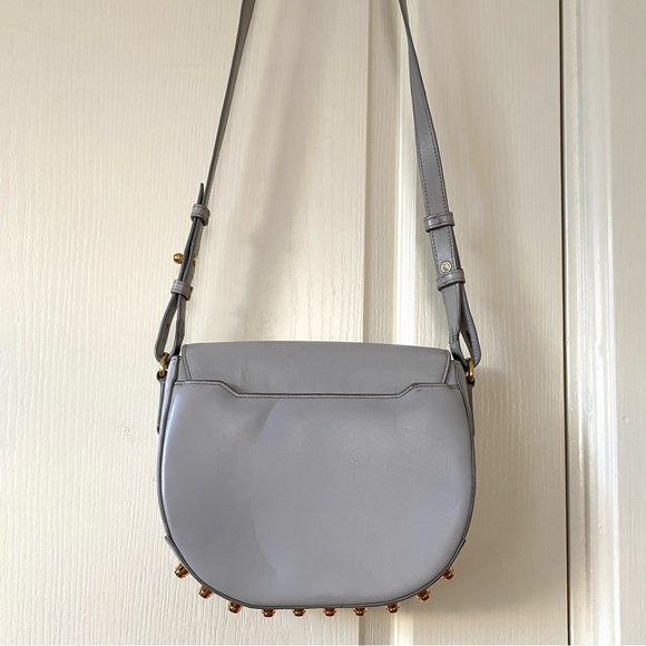 Alexander Wang Grey Calfskin Leather Lia Sling Gold Stud Messenger Crossbody Bag - Picture 8 of 15